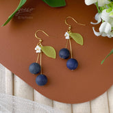 Blueberry Dangle Earrings, Glass Fruit Dangle Earrings, Berry Drop Earrings, Fruit Jewelry Gift For Her